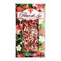 Russian Chocolate "Fleur de Lys with strawberries and meringues". 100gm.