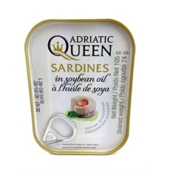 Adriatic Queen Sardines in soybean oil. 105gm.